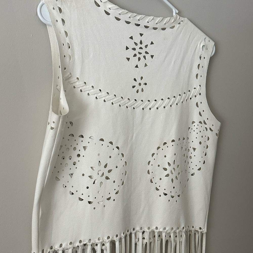 Alberto Makali White Suede Laser Cut Fringe Vest Top Boho Western Size M - Picture 5 of 7
